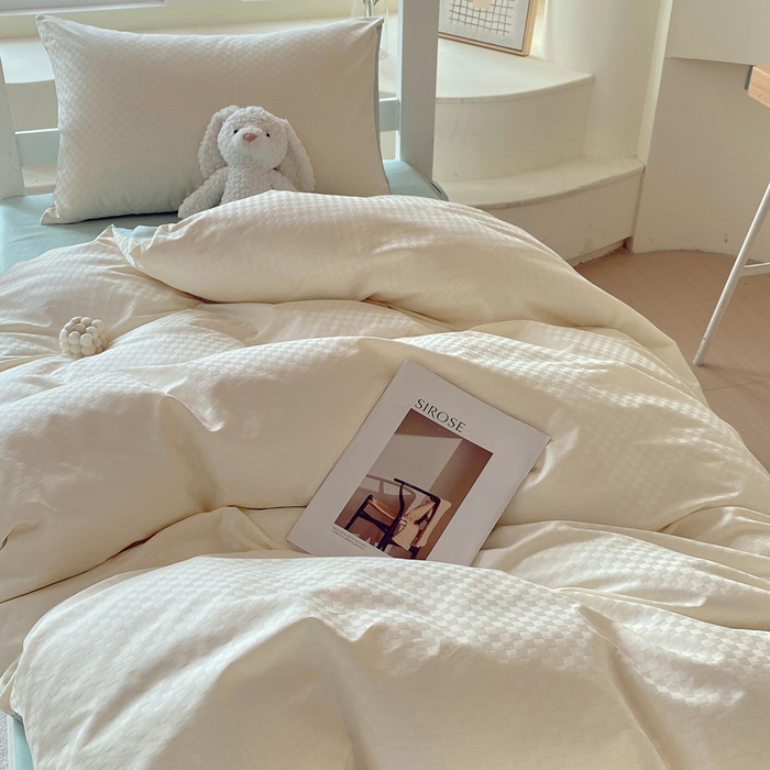 91家纺网 家纺一手货源 找家纺 金鑫汇 2025新款纯色提花三件套 奶昔白+水绿