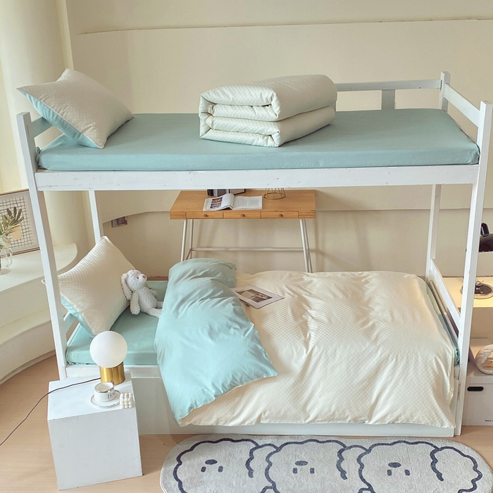 金鑫汇 2025新款纯色提花三件套 奶昔白+水绿