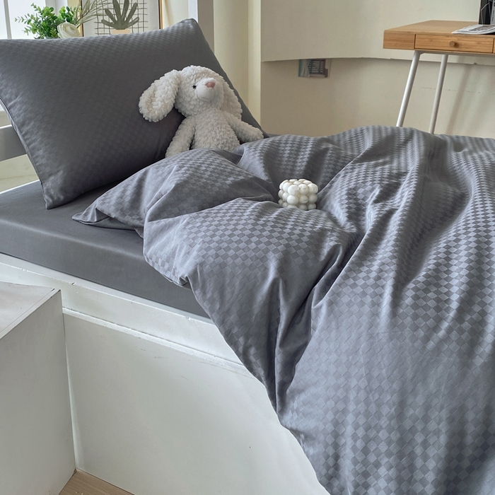 91家纺网 家纺一手货源 找家纺 金鑫汇 2025新款纯色提花三件套 深灰