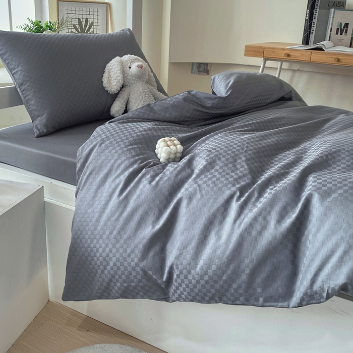 91家纺网 家纺一手货源 找家纺 金鑫汇 2025新款纯色提花三件套 深灰