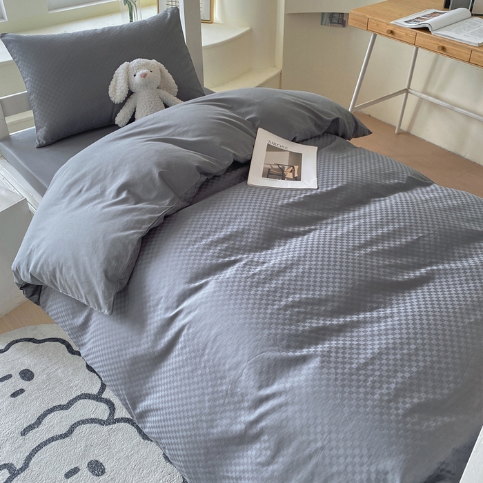 91家纺网 家纺一手货源 找家纺 金鑫汇 2025新款纯色提花三件套 深灰