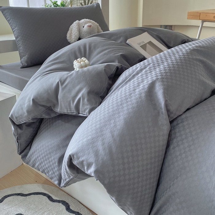 91家纺网 家纺一手货源 找家纺 金鑫汇 2025新款纯色提花三件套 深灰