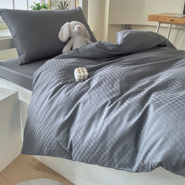 91家纺网 家纺一手货源 找家纺 金鑫汇 2025新款纯色提花三件套 深灰