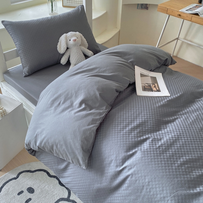 91家纺网 家纺一手货源 找家纺 金鑫汇 2025新款纯色提花三件套 深灰