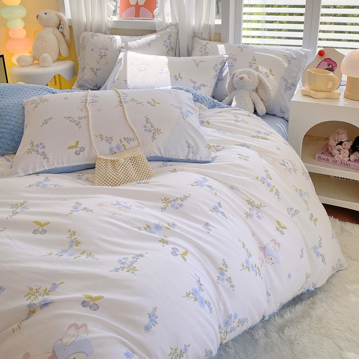 91家纺网 家纺一手货源 找家纺 金鑫汇家纺 2025新款全棉纯棉棉加豆豆绒棉加绒系列四件套 棉加豆豆绒-花丛兔