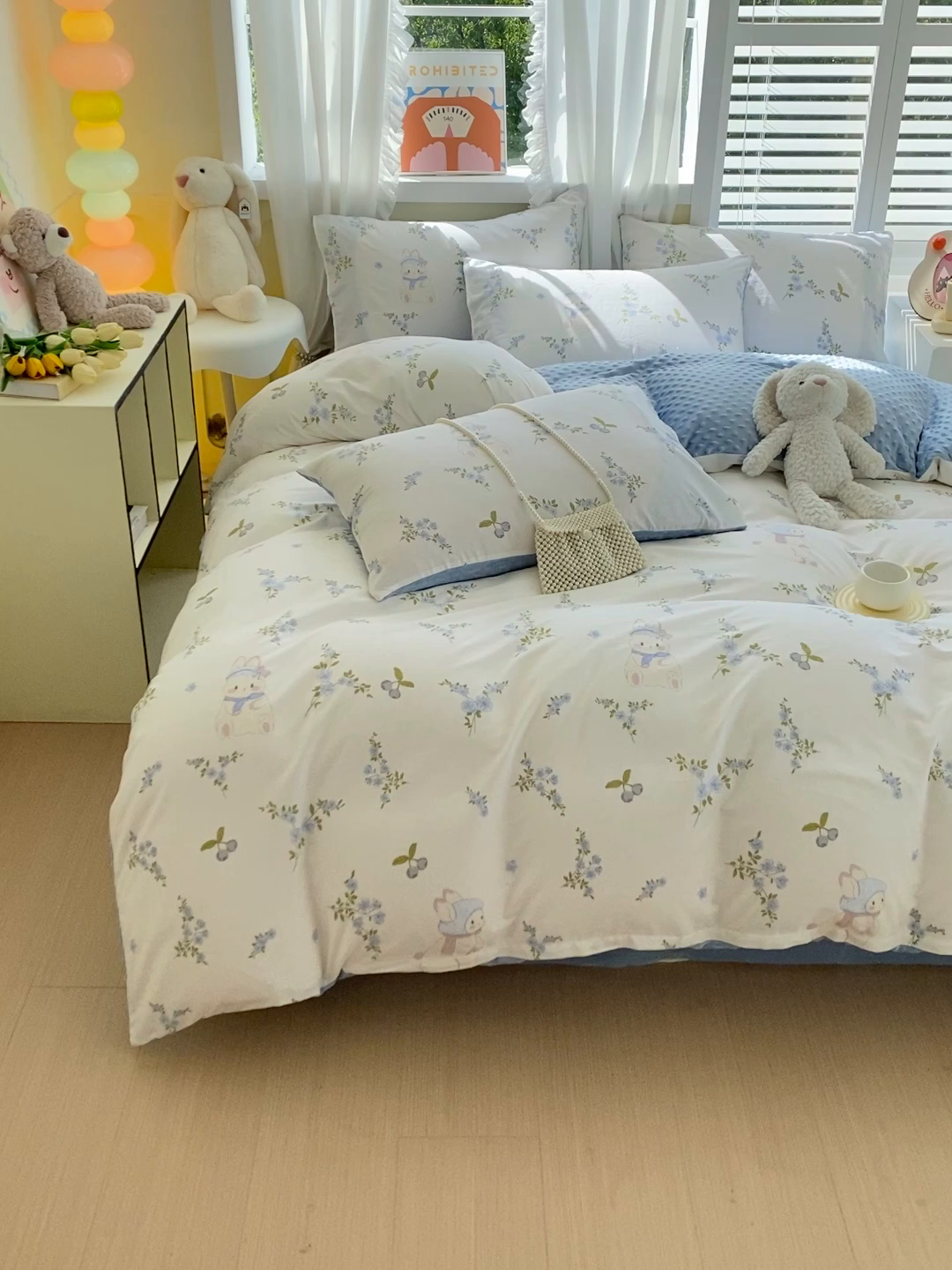 91家纺网 家纺一手货源 找家纺 金鑫汇家纺 2025新款全棉纯棉棉加豆豆绒棉加绒系列四件套 棉加豆豆绒-花丛兔