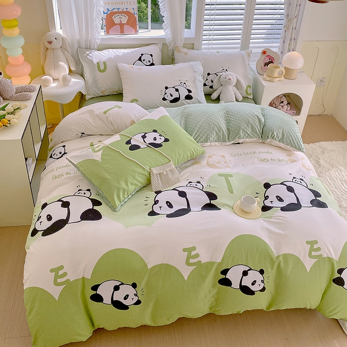 91家纺网 家纺一手货源 找家纺 金鑫汇家纺 2025新款全棉纯棉棉加豆豆绒棉加绒系列四件套 棉加豆豆绒-可爱熊猫
