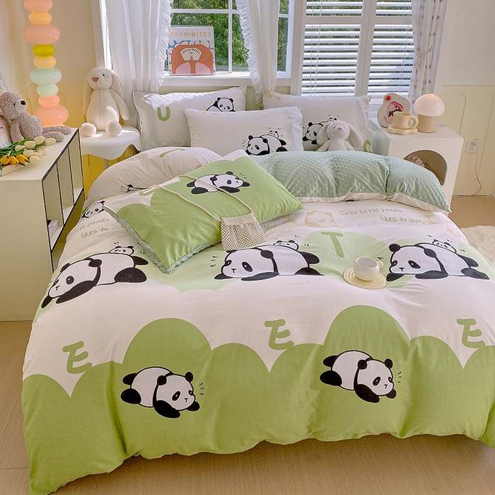 91家纺网 家纺一手货源 找家纺 金鑫汇家纺 2025新款全棉纯棉棉加豆豆绒棉加绒系列四件套 棉加豆豆绒-可爱熊猫