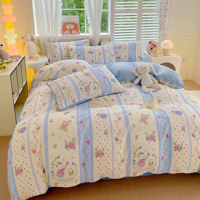 91家纺网 家纺一手货源 找家纺 金鑫汇家纺 2025新款全棉纯棉棉加豆豆绒棉加绒系列四件套 棉加豆豆绒-快乐萌兔