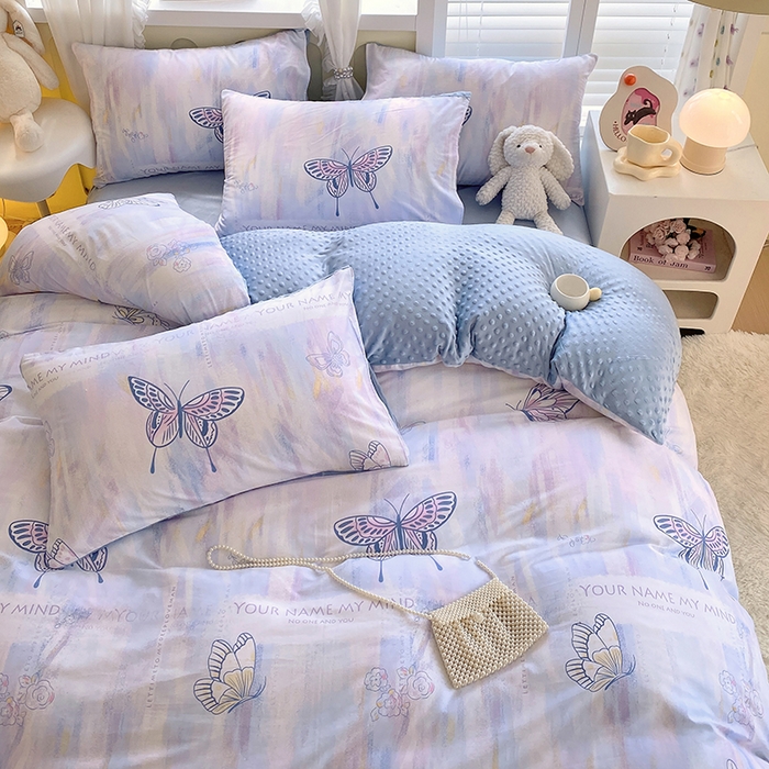 91家纺网 家纺一手货源 找家纺 金鑫汇家纺 2025新款全棉纯棉棉加豆豆绒棉加绒系列四件套 棉加豆豆绒-梦蝶