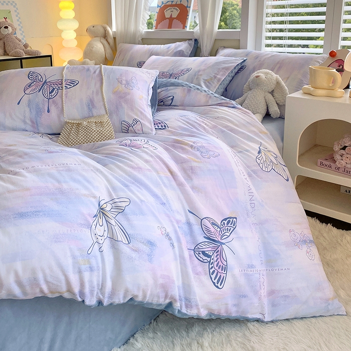 91家纺网 家纺一手货源 找家纺 金鑫汇家纺 2025新款全棉纯棉棉加豆豆绒棉加绒系列四件套 棉加豆豆绒-梦蝶