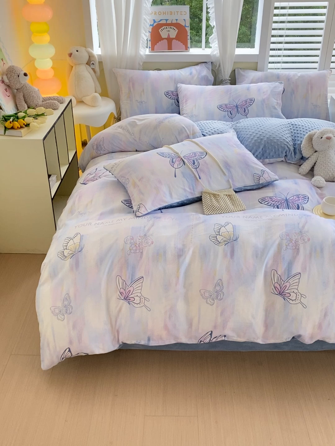 91家纺网 家纺一手货源 找家纺 金鑫汇家纺 2025新款全棉纯棉棉加豆豆绒棉加绒系列四件套 棉加豆豆绒-梦蝶