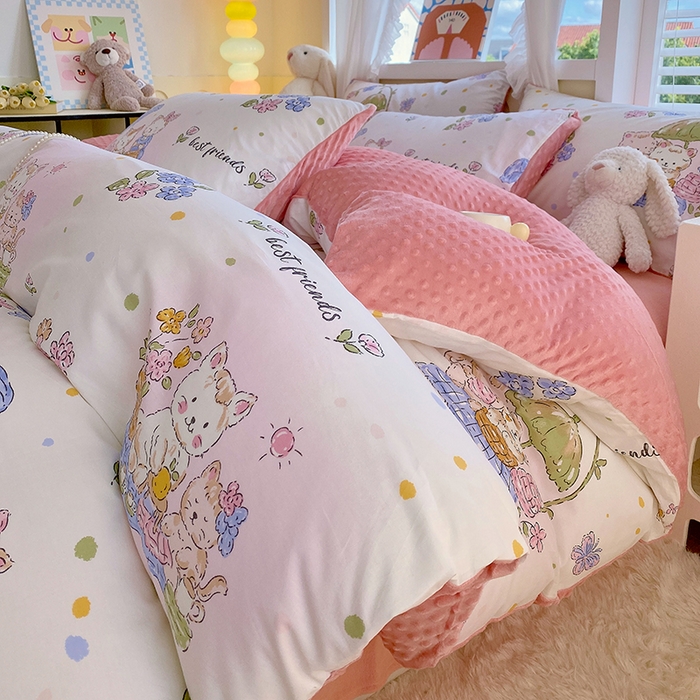 91家纺网 家纺一手货源 找家纺 金鑫汇家纺 2025新款全棉纯棉棉加豆豆绒棉加绒系列四件套 棉加豆豆绒-喵喵日记