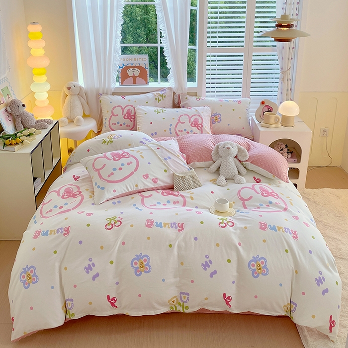 91家纺网 家纺一手货源 找家纺 金鑫汇家纺 2025新款全棉纯棉棉加豆豆绒棉加绒系列四件套 棉加豆豆绒-奇趣小兔