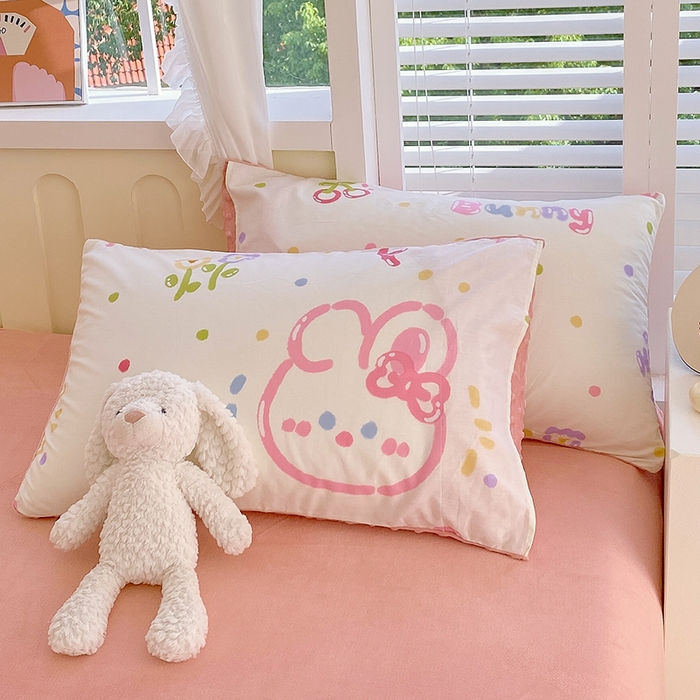 91家纺网 家纺一手货源 找家纺 金鑫汇家纺 2025新款全棉纯棉棉加豆豆绒棉加绒系列四件套 棉加豆豆绒-奇趣小兔