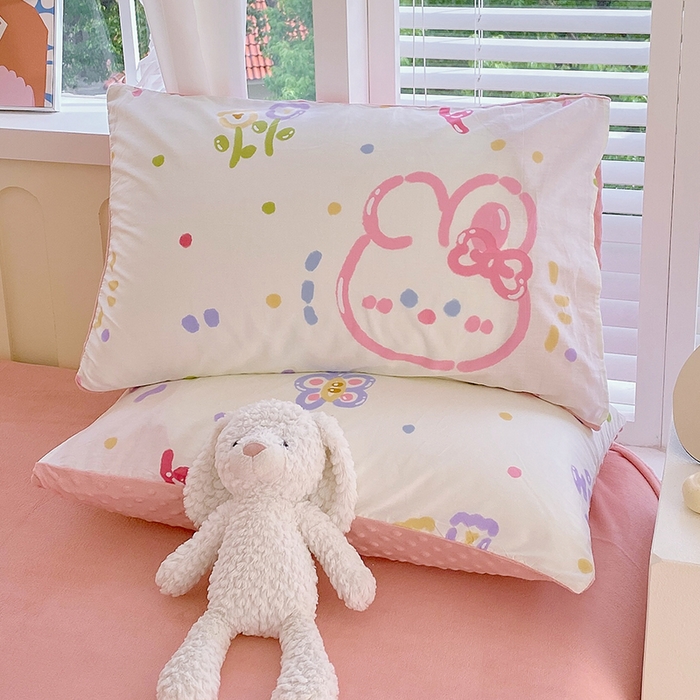 91家纺网 家纺一手货源 找家纺 金鑫汇家纺 2025新款全棉纯棉棉加豆豆绒棉加绒系列四件套 棉加豆豆绒-奇趣小兔