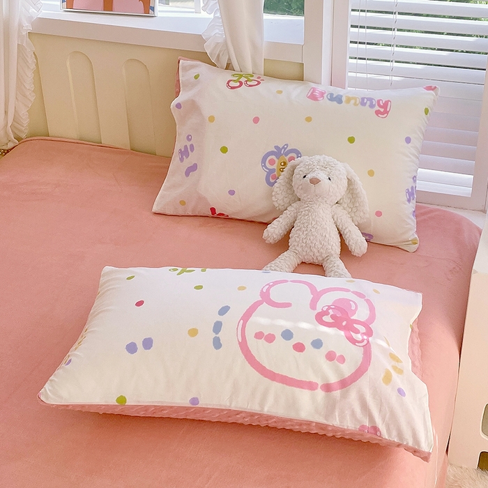 91家纺网 家纺一手货源 找家纺 金鑫汇家纺 2025新款全棉纯棉棉加豆豆绒棉加绒系列四件套 棉加豆豆绒-奇趣小兔