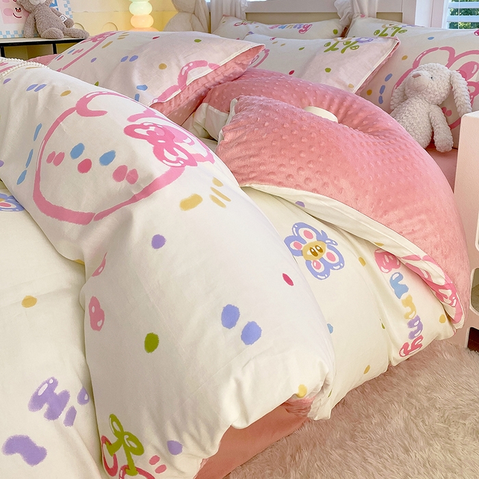 91家纺网 家纺一手货源 找家纺 金鑫汇家纺 2025新款全棉纯棉棉加豆豆绒棉加绒系列四件套 棉加豆豆绒-奇趣小兔