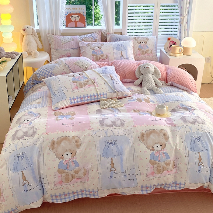 91家纺网 家纺一手货源 找家纺 金鑫汇家纺 2025新款全棉纯棉棉加豆豆绒棉加绒系列四件套 棉加豆豆绒-熊熊精灵