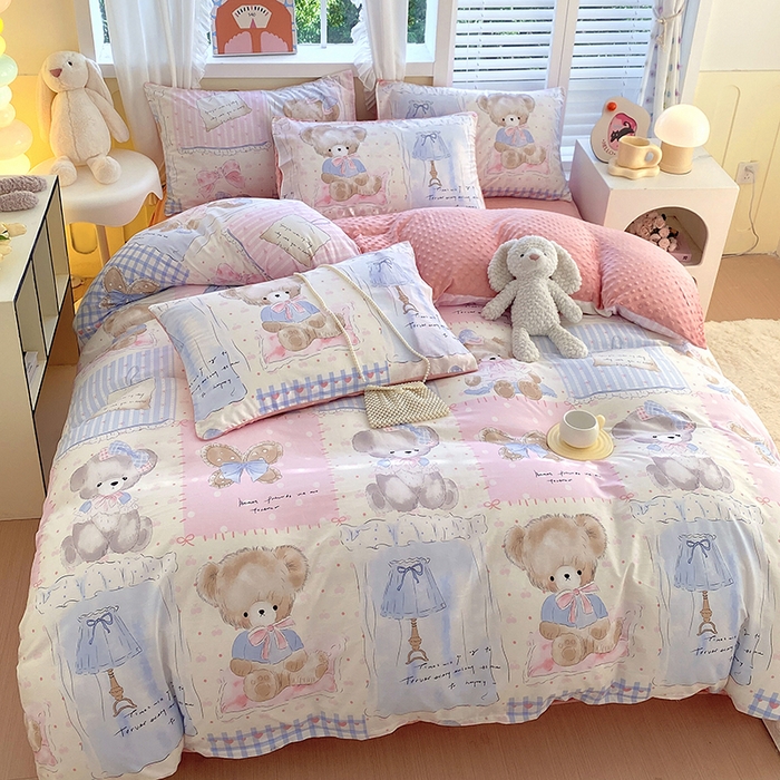 91家纺网 家纺一手货源 找家纺 金鑫汇家纺 2025新款全棉纯棉棉加豆豆绒棉加绒系列四件套 棉加豆豆绒-熊熊精灵