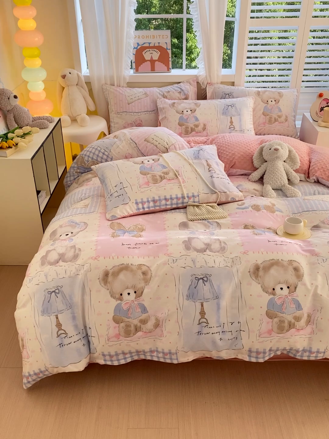 91家纺网 家纺一手货源 找家纺 金鑫汇家纺 2025新款全棉纯棉棉加豆豆绒棉加绒系列四件套 棉加豆豆绒-熊熊精灵