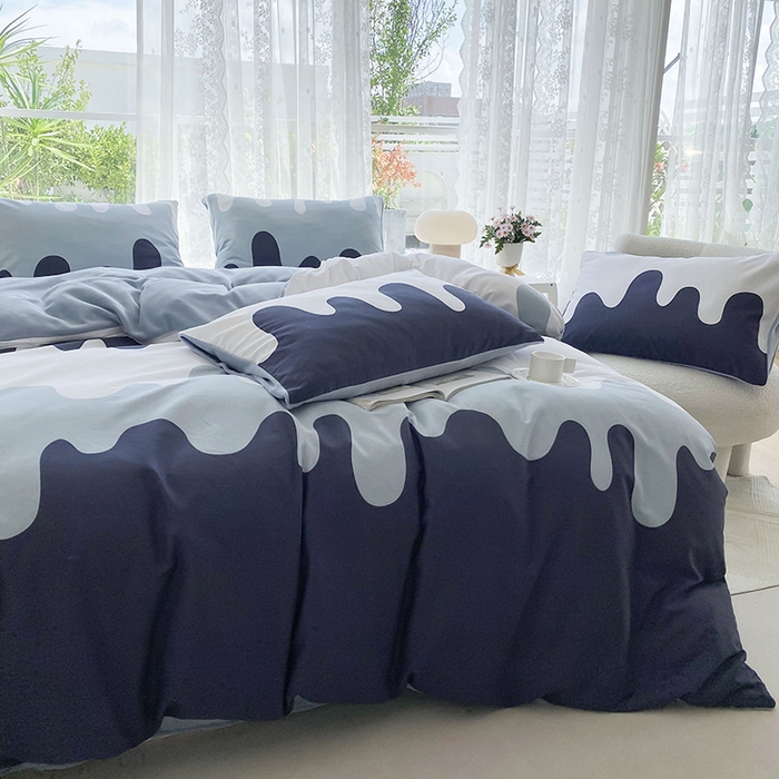 91家纺网 家纺一手货源 找家纺 金鑫汇家纺 2025新款全棉纯棉棉加豆豆绒棉加绒系列四件套 棉加绒-奶油蓝