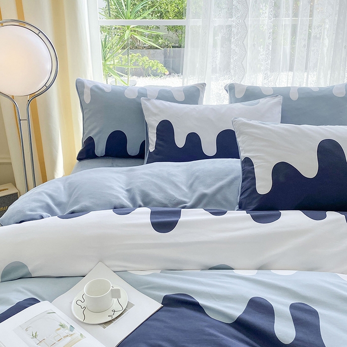 91家纺网 家纺一手货源 找家纺 金鑫汇家纺 2025新款全棉纯棉棉加豆豆绒棉加绒系列四件套 棉加绒-奶油蓝