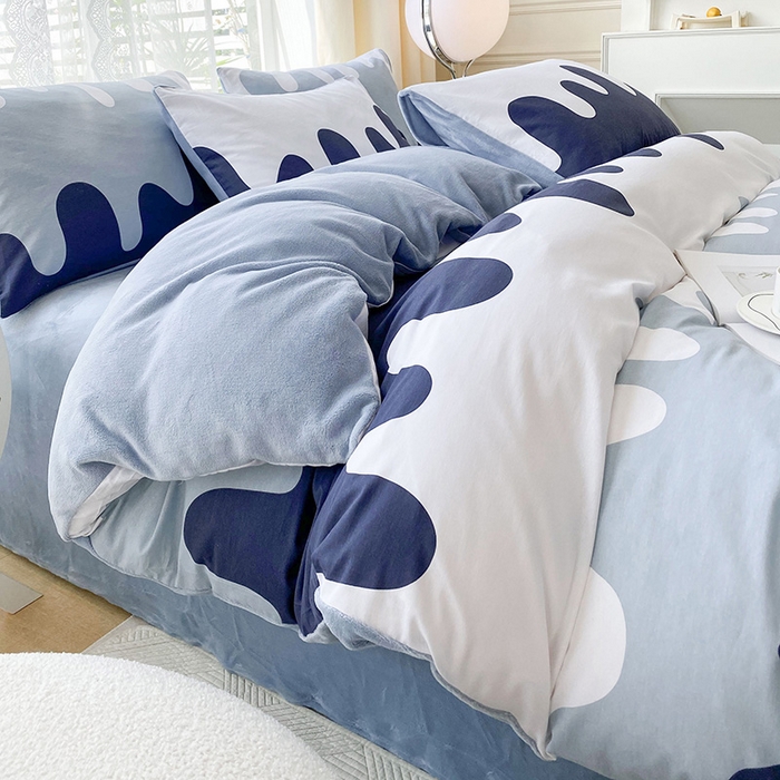 91家纺网 家纺一手货源 找家纺 金鑫汇家纺 2025新款全棉纯棉棉加豆豆绒棉加绒系列四件套 棉加绒-奶油蓝