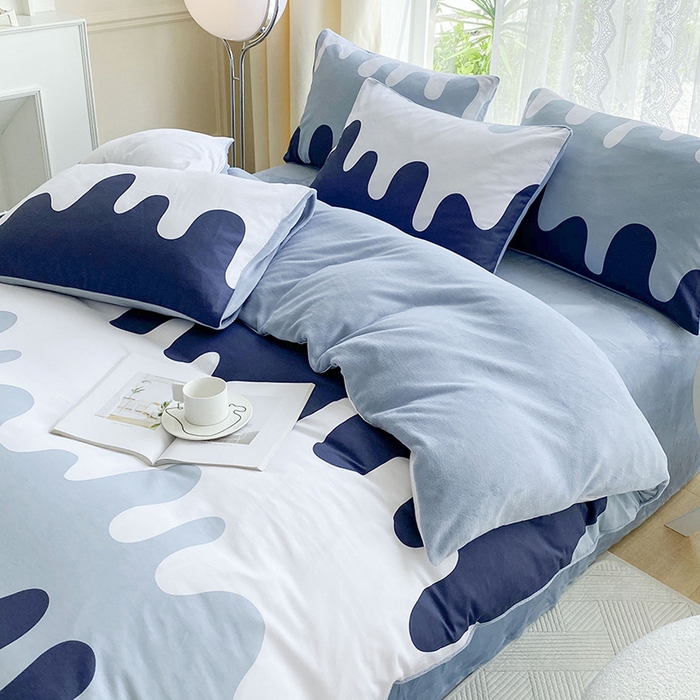 91家纺网 家纺一手货源 找家纺 金鑫汇家纺 2025新款全棉纯棉棉加豆豆绒棉加绒系列四件套 棉加绒-奶油蓝