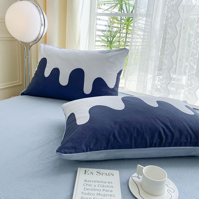 91家纺网 家纺一手货源 找家纺 金鑫汇家纺 2025新款全棉纯棉棉加豆豆绒棉加绒系列四件套 棉加绒-奶油蓝