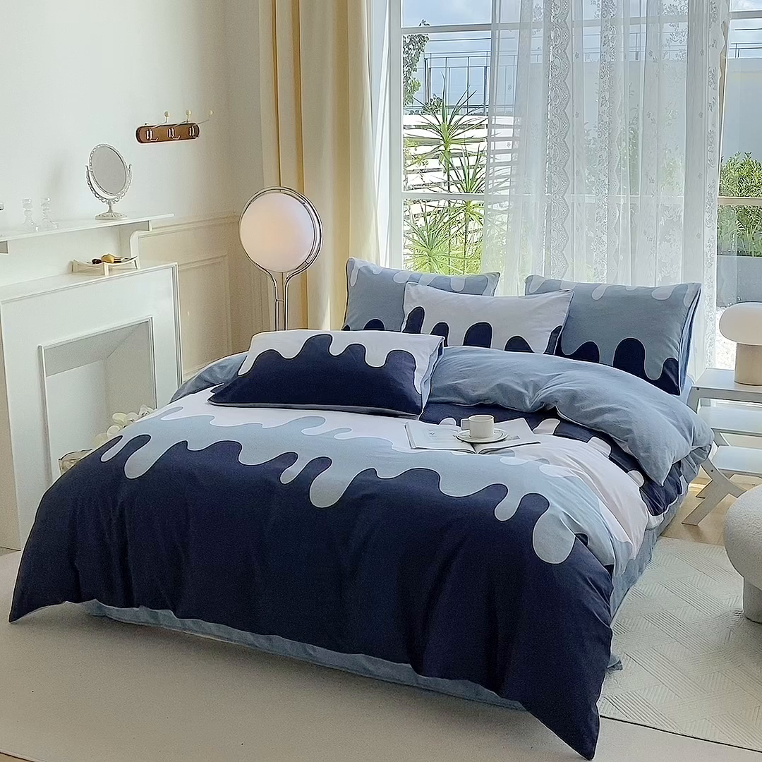 91家纺网 家纺一手货源 找家纺 金鑫汇家纺 2025新款全棉纯棉棉加豆豆绒棉加绒系列四件套 棉加绒-奶油蓝