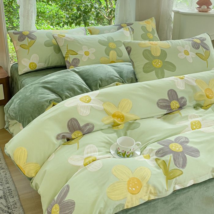 91家纺网 家纺一手货源 找家纺 金鑫汇家纺 2025新款全棉纯棉棉加豆豆绒棉加绒系列四件套 棉加绒-棉加绒-五彩缤纷