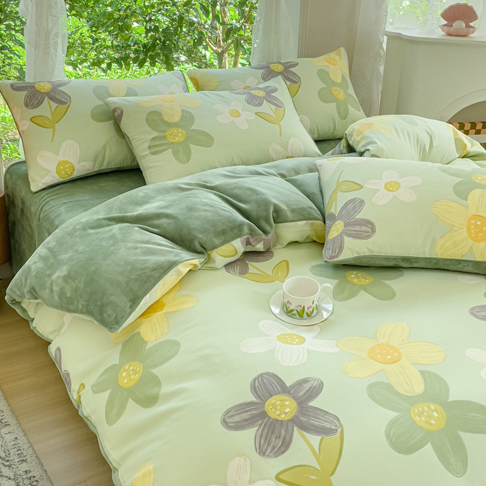 91家纺网 家纺一手货源 找家纺 金鑫汇家纺 2025新款全棉纯棉棉加豆豆绒棉加绒系列四件套 棉加绒-棉加绒-五彩缤纷