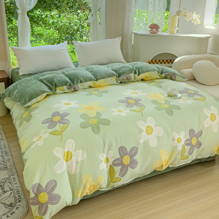 91家纺网 家纺一手货源 找家纺 金鑫汇家纺 2025新款全棉纯棉棉加豆豆绒棉加绒系列四件套 棉加绒-棉加绒-五彩缤纷