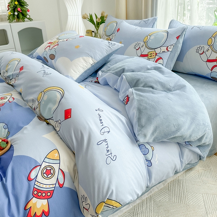 金鑫汇家纺 2025新款全棉纯棉棉加豆豆绒棉加绒系列四件套 棉加绒-翱翔太空