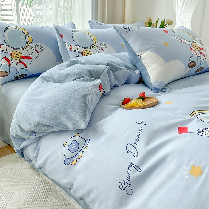 91家纺网 家纺一手货源 找家纺 金鑫汇家纺 2025新款全棉纯棉棉加豆豆绒棉加绒系列四件套 棉加绒-翱翔太空