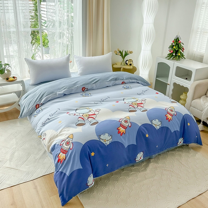 91家纺网 家纺一手货源 找家纺 金鑫汇家纺 2025新款全棉纯棉棉加豆豆绒棉加绒系列四件套 棉加绒-翱翔太空