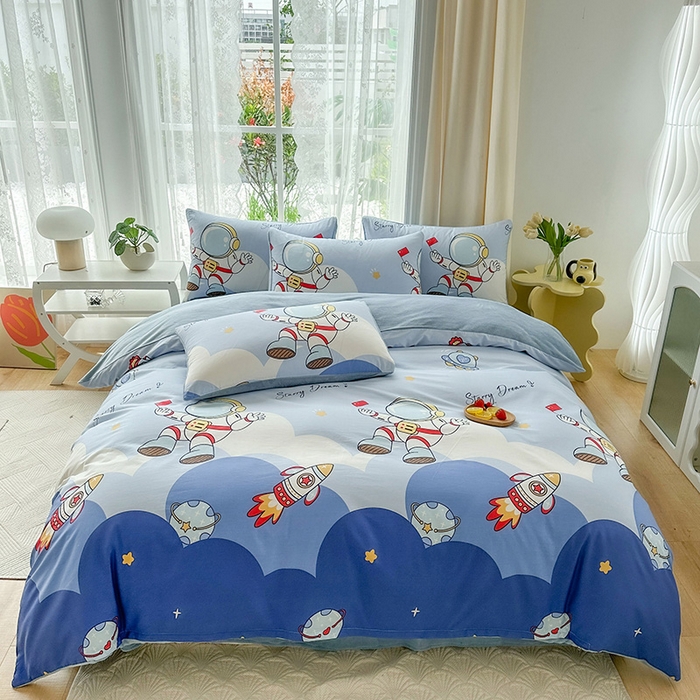 91家纺网 家纺一手货源 找家纺 金鑫汇家纺 2025新款全棉纯棉棉加豆豆绒棉加绒系列四件套 棉加绒-翱翔太空