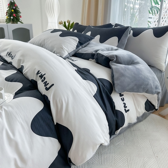 金鑫汇家纺 2025新款全棉纯棉棉加豆豆绒棉加绒系列四件套 棉加绒-波浪世界