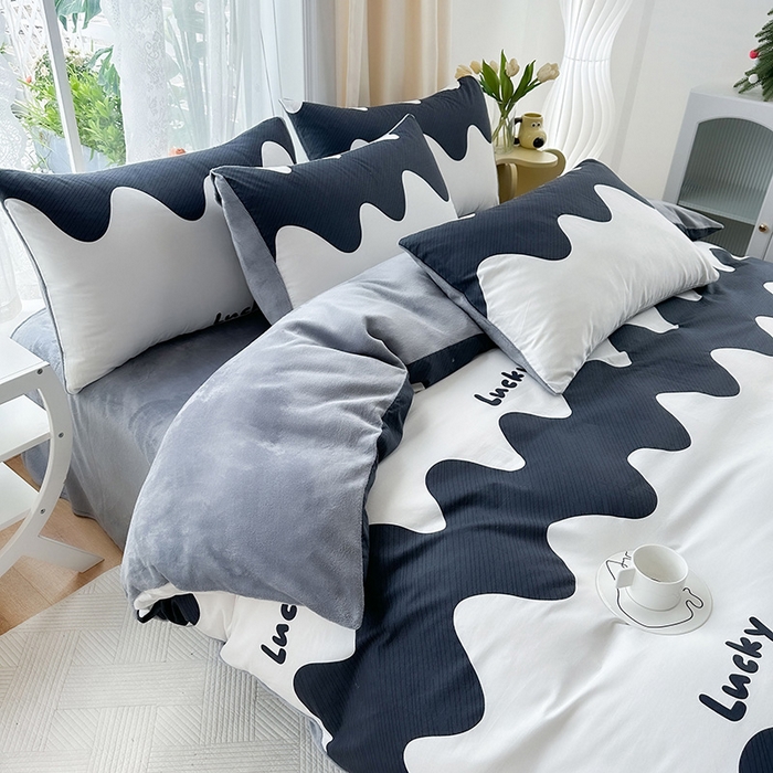 91家纺网 家纺一手货源 找家纺 金鑫汇家纺 2025新款全棉纯棉棉加豆豆绒棉加绒系列四件套 棉加绒-波浪世界