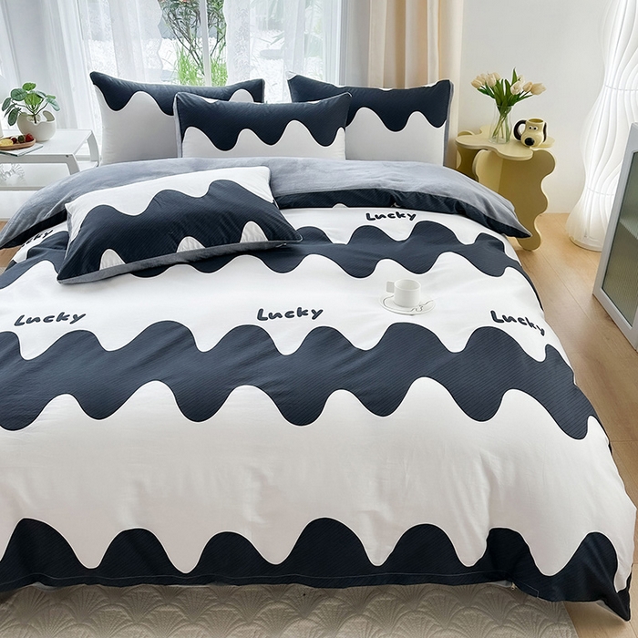 91家纺网 家纺一手货源 找家纺 金鑫汇家纺 2025新款全棉纯棉棉加豆豆绒棉加绒系列四件套 棉加绒-波浪世界