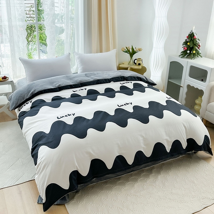 91家纺网 家纺一手货源 找家纺 金鑫汇家纺 2025新款全棉纯棉棉加豆豆绒棉加绒系列四件套 棉加绒-波浪世界