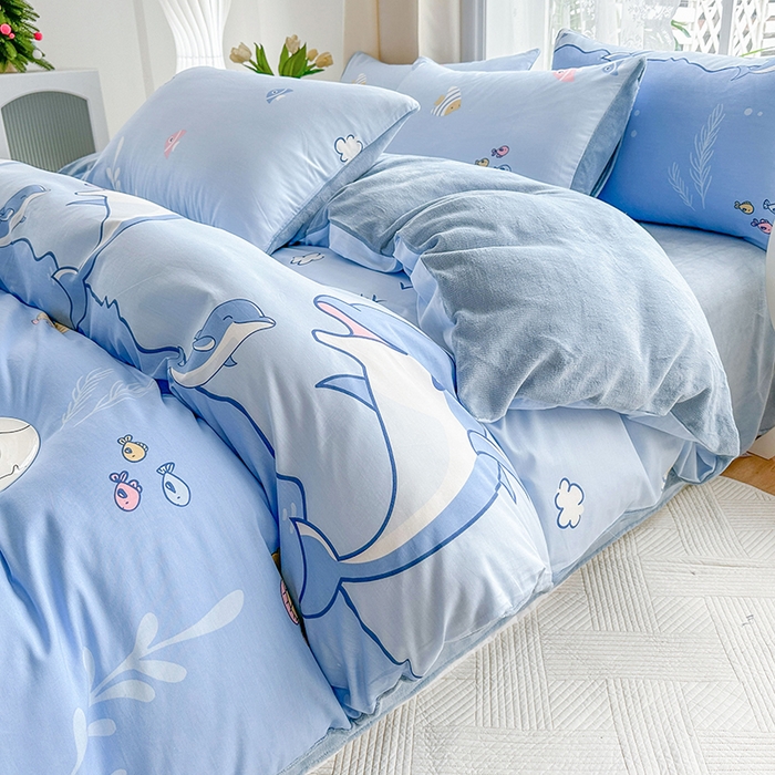 金鑫汇家纺 2025新款全棉纯棉棉加豆豆绒棉加绒系列四件套 棉加绒-海洋世界