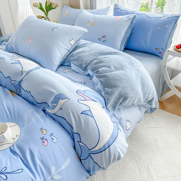 91家纺网 家纺一手货源 找家纺 金鑫汇家纺 2025新款全棉纯棉棉加豆豆绒棉加绒系列四件套 棉加绒-海洋世界