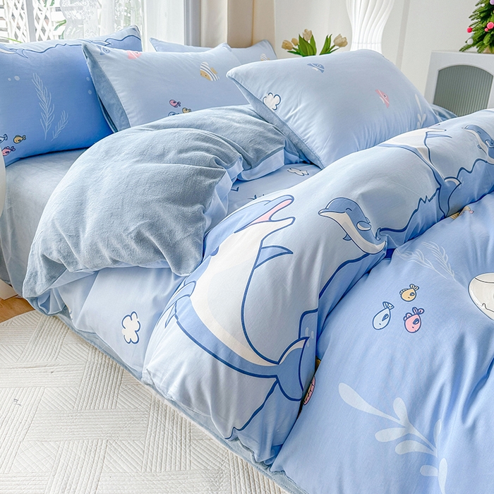 91家纺网 家纺一手货源 找家纺 金鑫汇家纺 2025新款全棉纯棉棉加豆豆绒棉加绒系列四件套 棉加绒-海洋世界