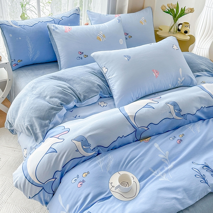 91家纺网 家纺一手货源 找家纺 金鑫汇家纺 2025新款全棉纯棉棉加豆豆绒棉加绒系列四件套 棉加绒-海洋世界