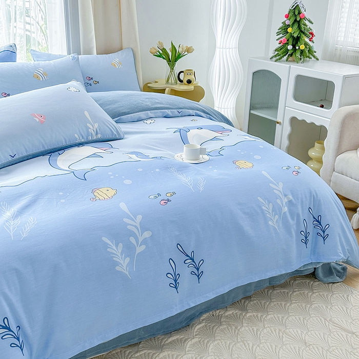 91家纺网 家纺一手货源 找家纺 金鑫汇家纺 2025新款全棉纯棉棉加豆豆绒棉加绒系列四件套 棉加绒-海洋世界