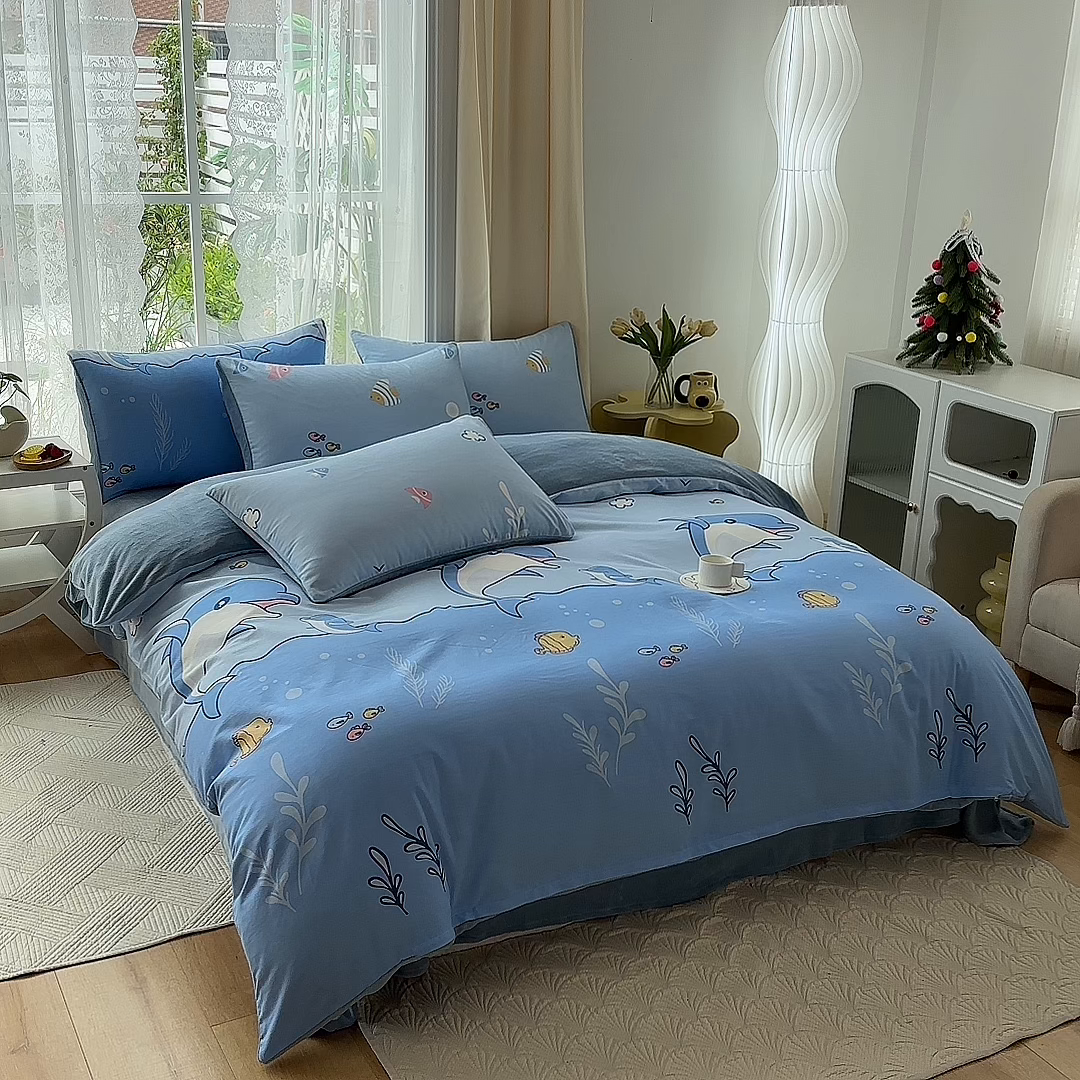 91家纺网 家纺一手货源 找家纺 金鑫汇家纺 2025新款全棉纯棉棉加豆豆绒棉加绒系列四件套 棉加绒-海洋世界