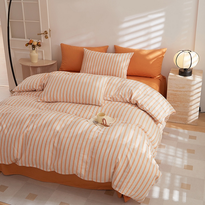 91家纺网 家纺一手货源 找家纺 DoDo 兜兜 2025新款全棉纯棉水洗棉四件套【可定做尺寸】 北辰-桔