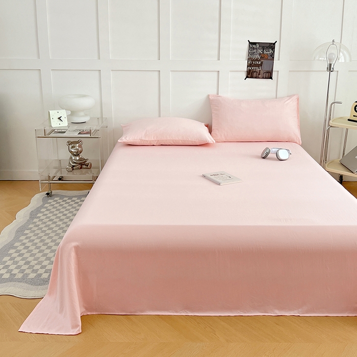 91家纺网 家纺一手货源 找家纺 卡迪熊家纺2025新款水洗m床单 樱花粉